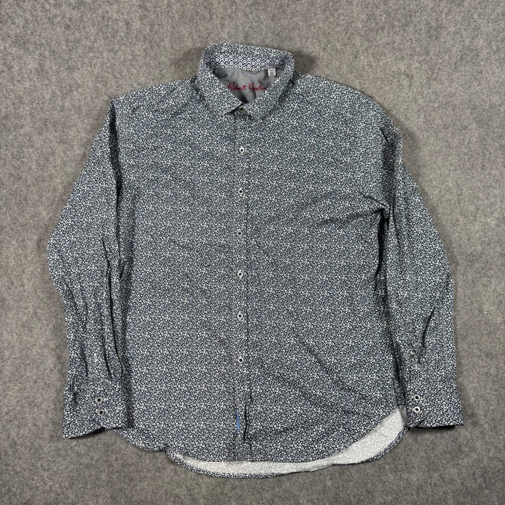 Robert Graham Shirt Mens XL Navy White Geometric Mosaic Classic Fit Long Sleeve